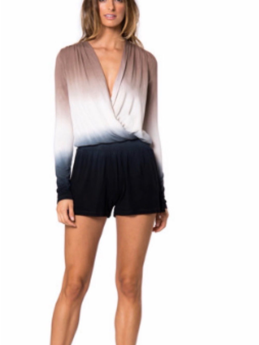 Young Fabulous & Broke Taupe to Black Ombre Wrap Blouse